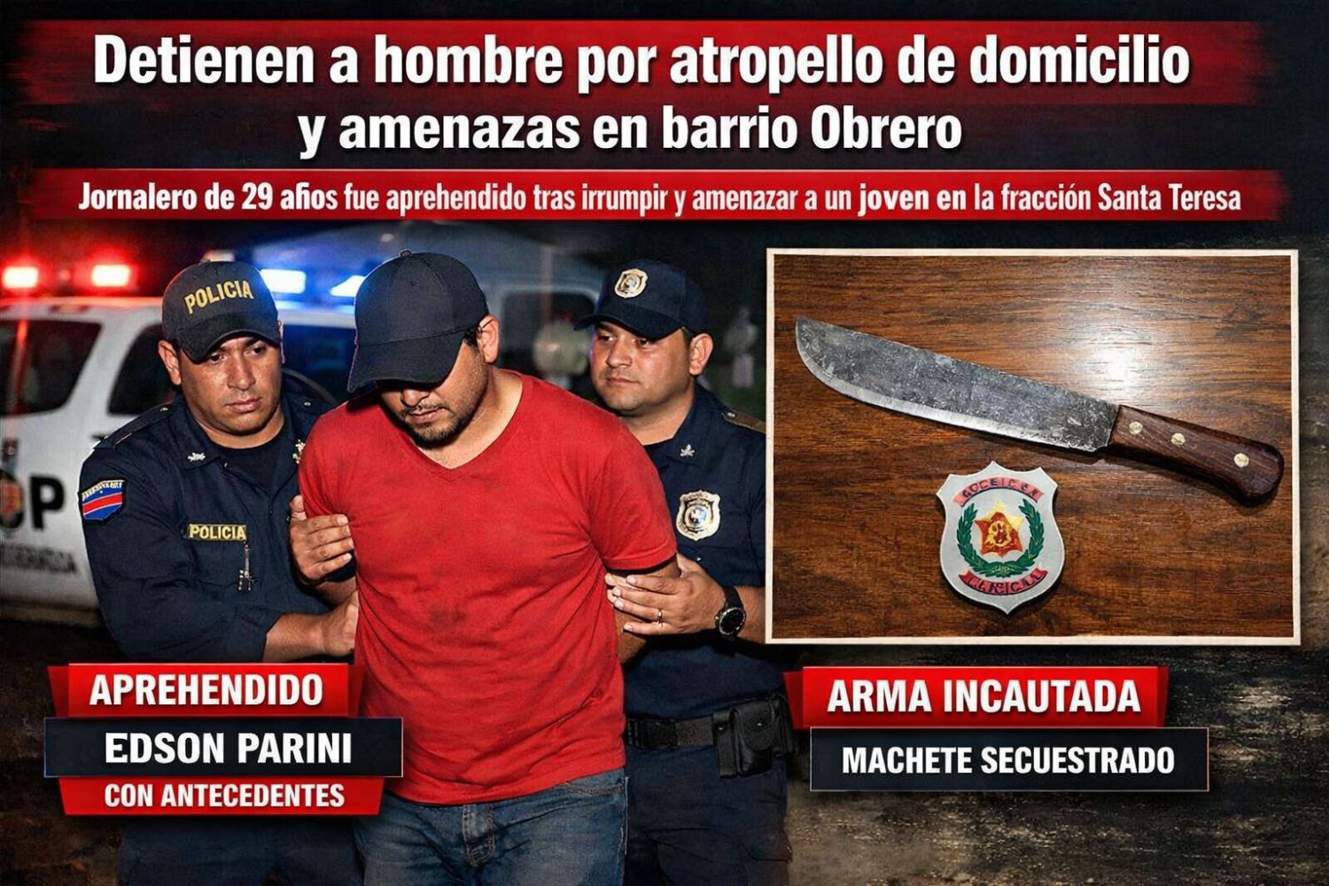 Aprehenden a sospechoso armado con machetillo tras denuncia en Pedro Juan Caballero