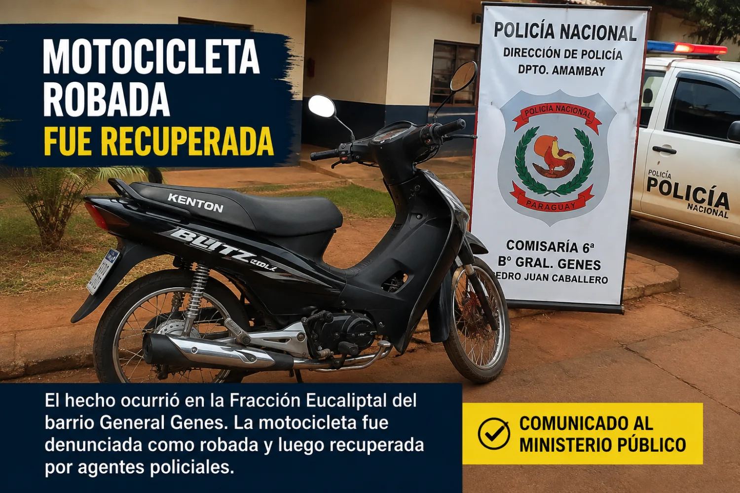 Recuperan motocicleta robada horas después en el barrio General Genes