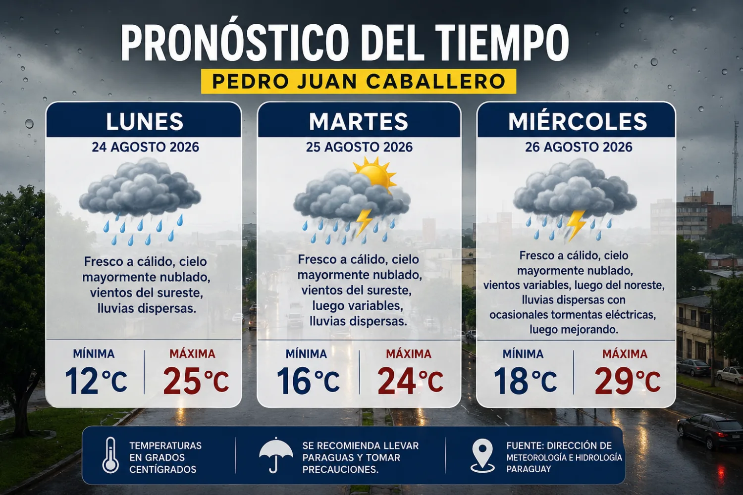 De 12°C a 29°C: así estará el tiempo en Pedro Juan Caballero esta semana