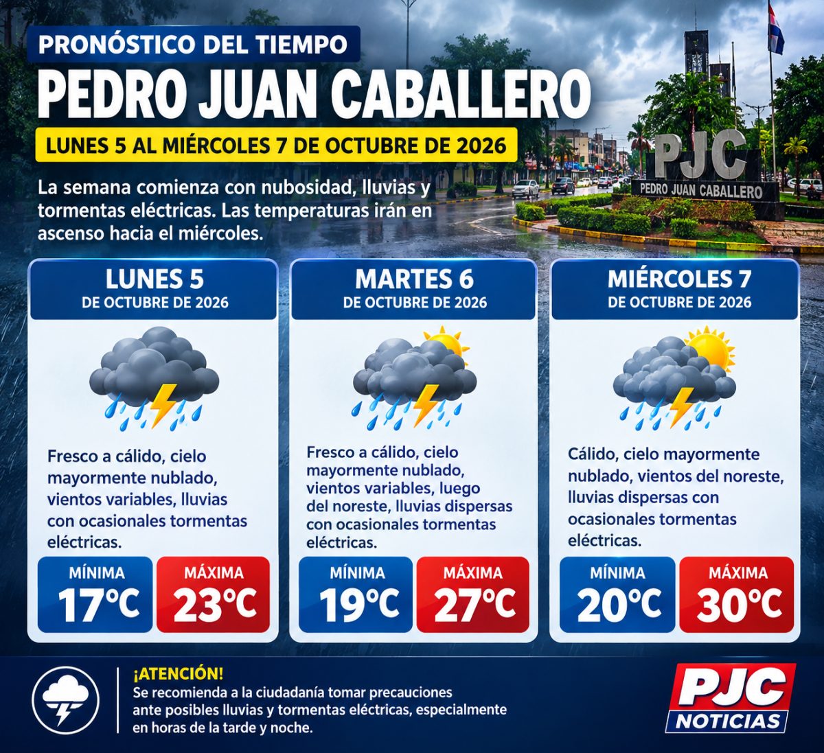 Semana comienza con lluvias y tormentas eléctricas en Pedro Juan Caballero