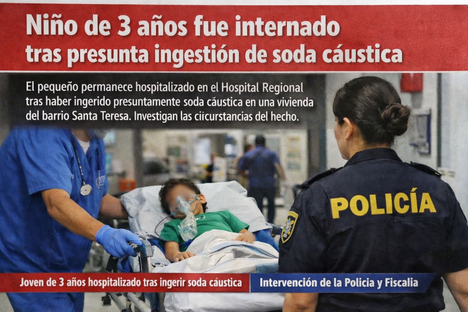 Niño de 3 años fue internado tras presunta ingestión de soda cáustica