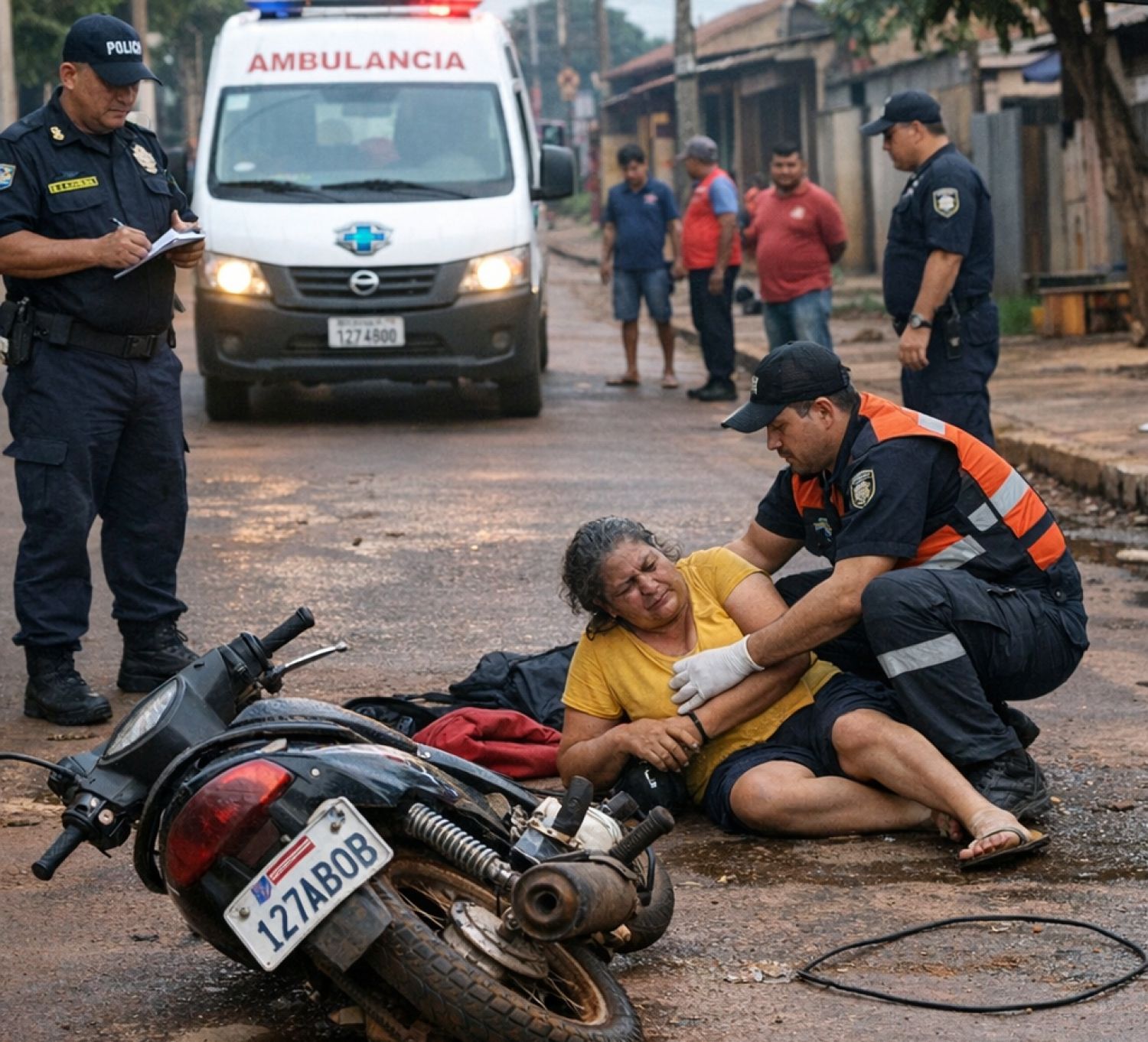 Motociclista resulta herida tras caer por cable suelto en barrio Obrero