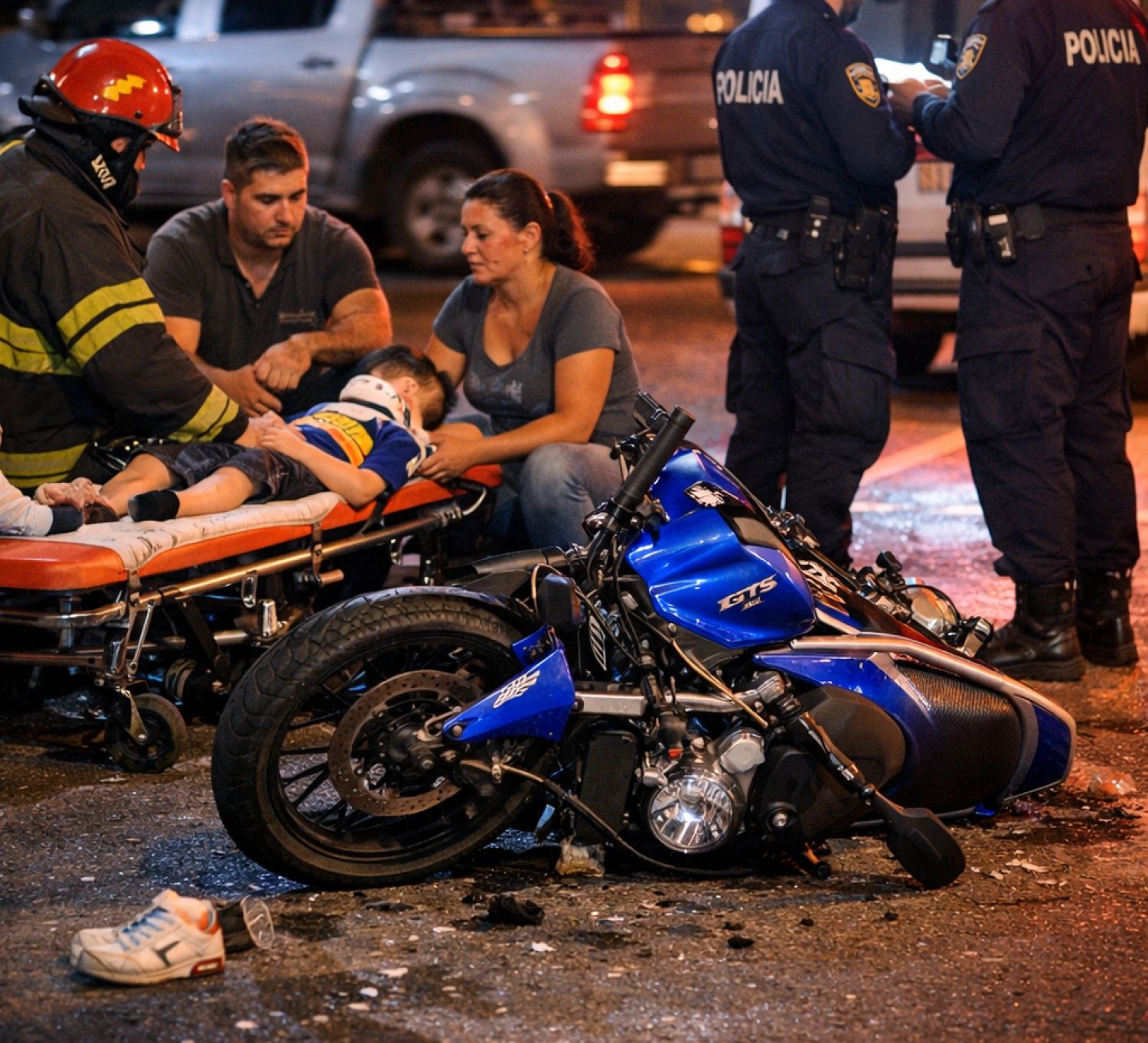 Familia herida tras violento choque y abandono en la vía pública